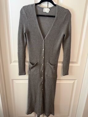 Saturday Sunday Long Gray Waffle Knit Button-Front Cardigan Grey in size XS